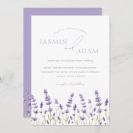 Minimalist Lavender Wildblommor Initialer Bröllop Inbjudningar