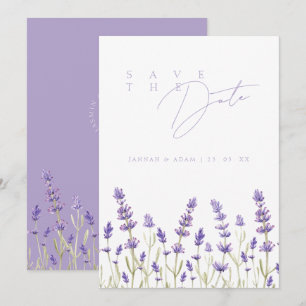 Minimalist Lavender Wildblommor Initialer Bröllop Spara Datumet