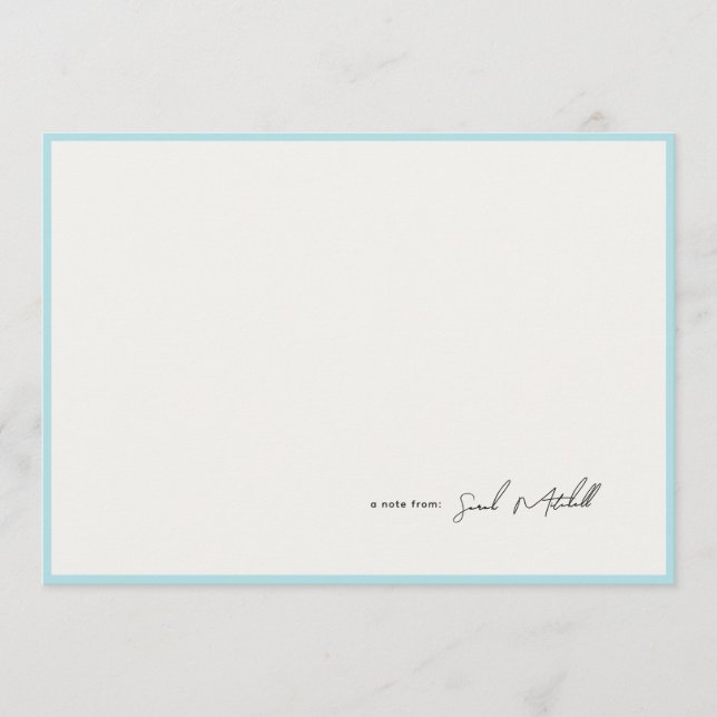 Minimalist Light Blue Border Personalized Script Anteckningskort (Framsida)