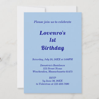 Minimalist Light Blue Kids Birthday Invitation Inbjudningar