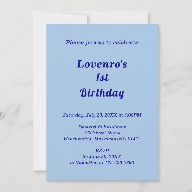 Minimalist Light Blue Kids Birthday Invitation Inbjudningar (Framsida)