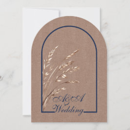 Minimalist Light Brown and Navy Arch Wedding  Inbjudningar