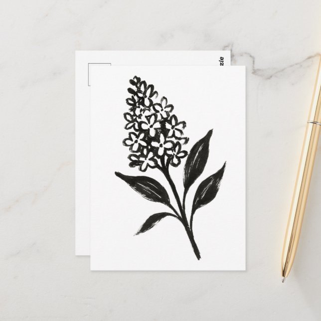 Minimalist Lilac – Blommig botanisk design i bläck Vykort (Fram/Back In Situ)