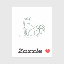 Minimalist Line Art Cat With Clover Aesthetic  Klistermärken