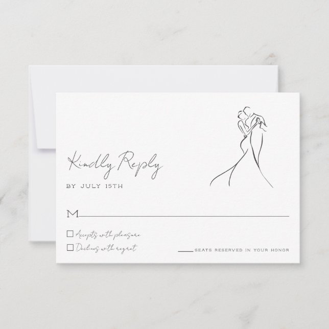 Minimalist Line Art Couple Wedding RSVP Card OSA Kort (Framsida)