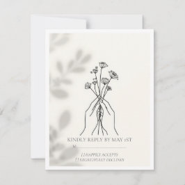 Minimalist Line Art Hands Flowers Wedding RSVP Car OSA Kort