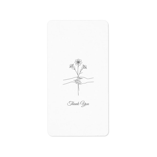 Minimalist Line Art Hands & Flowers Wedding Thank  Adressetikett (Framsidan)