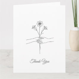 Minimalist Line Art Hands & Flowers Wedding Thank Tack Kort