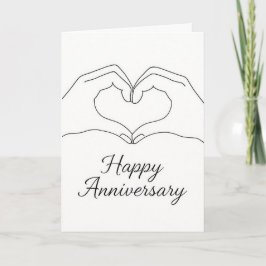Minimalist Line Art Hands Heart Happy Anniversary  Kort