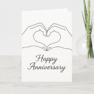 Minimalist Line Art Hands Heart Happy Anniversary  Kort