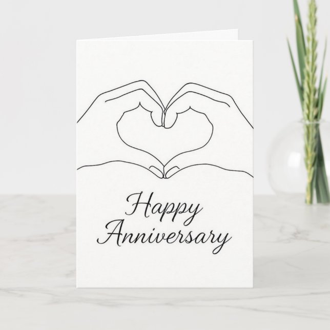 Minimalist Line Art Hands Heart Happy Anniversary  Kort (Framsida)