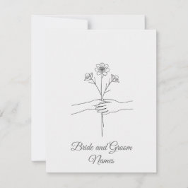 Minimalist Line Art Hands holding Flowers Wedding OSA Kort