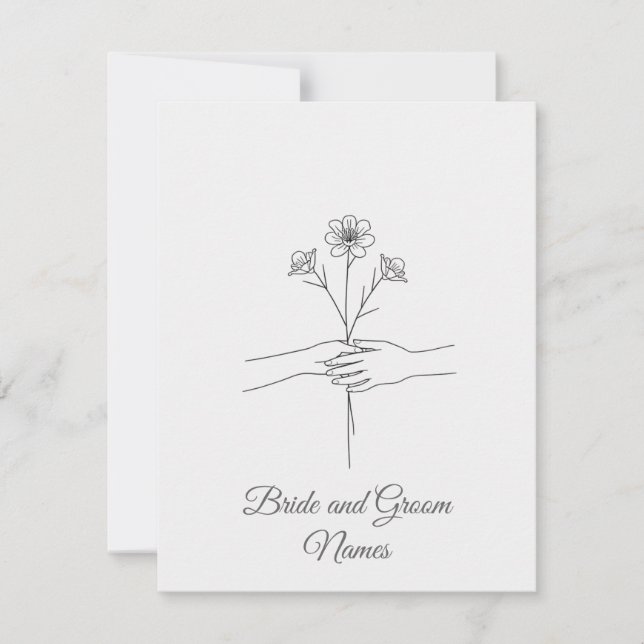 Minimalist Line Art Hands holding Flowers Wedding  OSA Kort (Framsida)