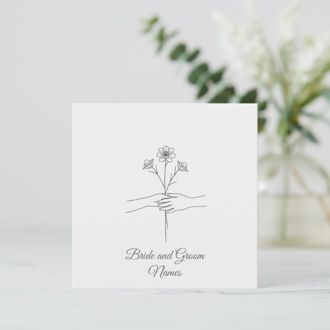 Minimalist Line Art Hands holding Flowers Wedding  Spara Datumet (Stående Fram)