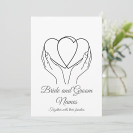 Minimalist Line Art Hearts & Hands Grey Wedding In Inbjudningar