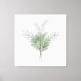 Minimalist Linje Konst Salvia Grön Blomma Akvarell Canvastryck
