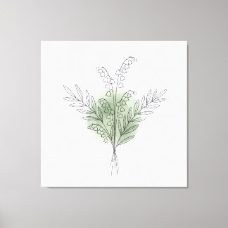 Minimalist Linje Konst Salvia Grön Blomma Akvarell Canvastryck