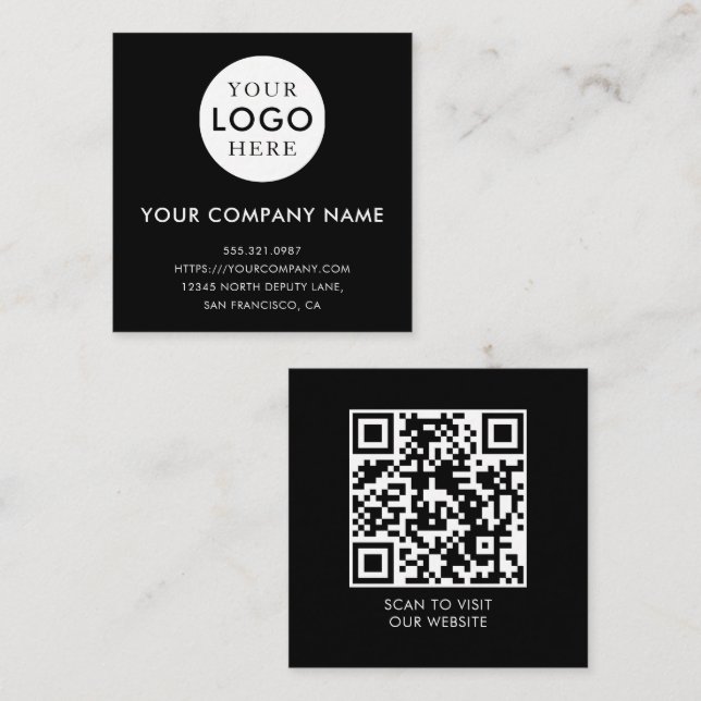Minimalist Logo Professional Black QR Code Fyrkantigt Visitkort (Fram/baksida)