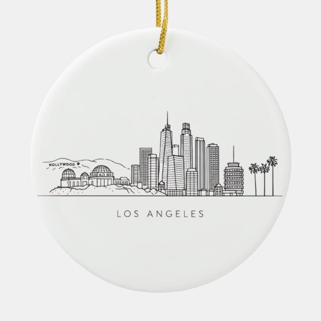 Minimalist Los Angeles Skyline Illustration Julgransprydnad Keramik (Framsidan)