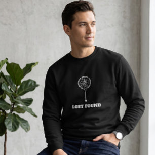 Minimalist Lost Found Svart Kompass Crewneck Lång Ärmad Tröja