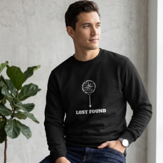 Minimalist Lost Found Svart Kompass Crewneck Lång Ärmad Tröja