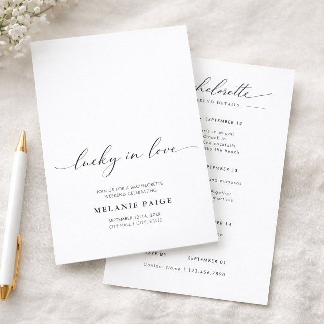 Minimalist Lucky In Love Bachelorette Weekend Inbjudningar (Skapare uppladdad)