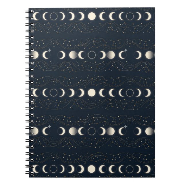 Minimalist Lunar Phases Pattern with Stars and Nig Anteckningsbok (Framsidan)