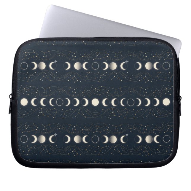 Minimalist Lunar Phases Pattern with Stars and Nig Laptop Fodral (Framsidan)