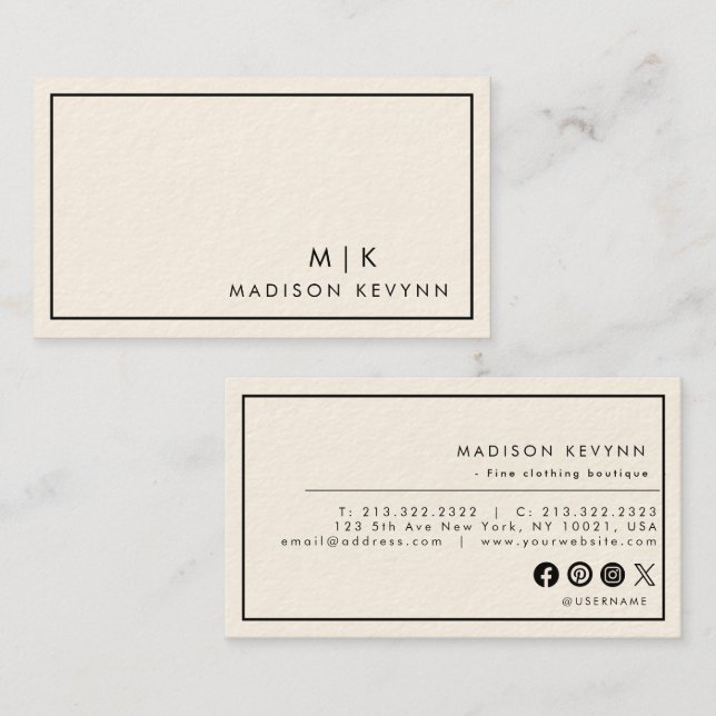 Minimalist Luxury Boutique Ivory Visitkort (Fram/baksida)