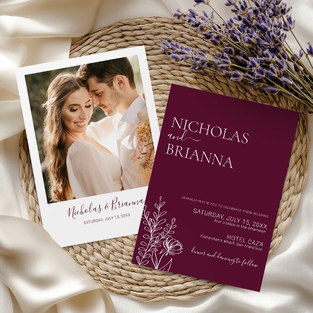 Minimalist Luxury Burgundy Wedding Inbjudningar (Skapare uppladdad)