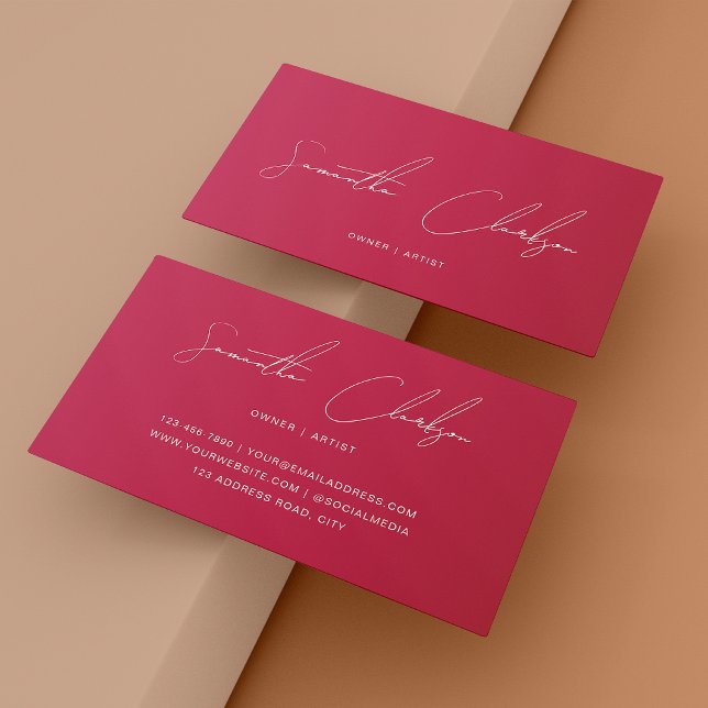 Minimalist Magenta Hot Pink Handwritten Script Visitkort (Skapare uppladdad)
