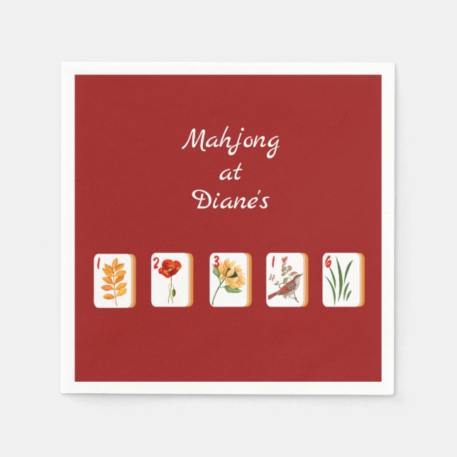 Minimalist Mahjong Flower Tiles Paper Napkin Pappersservett (Framsidan)