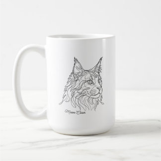 Minimalist Maine Coon Line Drawing Custom Pet Name Kaffemugg
