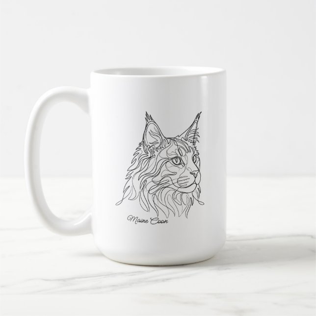 Minimalist Maine Coon Line Drawing Custom Pet Name Kaffemugg (Vänster)