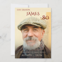 Minimalist Male Family Photo 80th Birthday  Inbjudningar