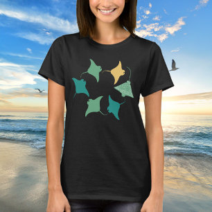 Minimalist Manta Ray Stingray Grönt Ocean T Shirt