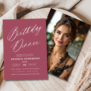 Minimalist Mauve Rosa Modern Birthday Dinner Photo Inbjudningar