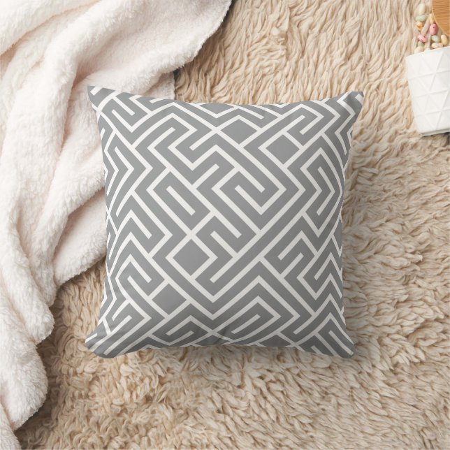 Minimalist Maze Fill Grey Pattern Kudde (Filt)