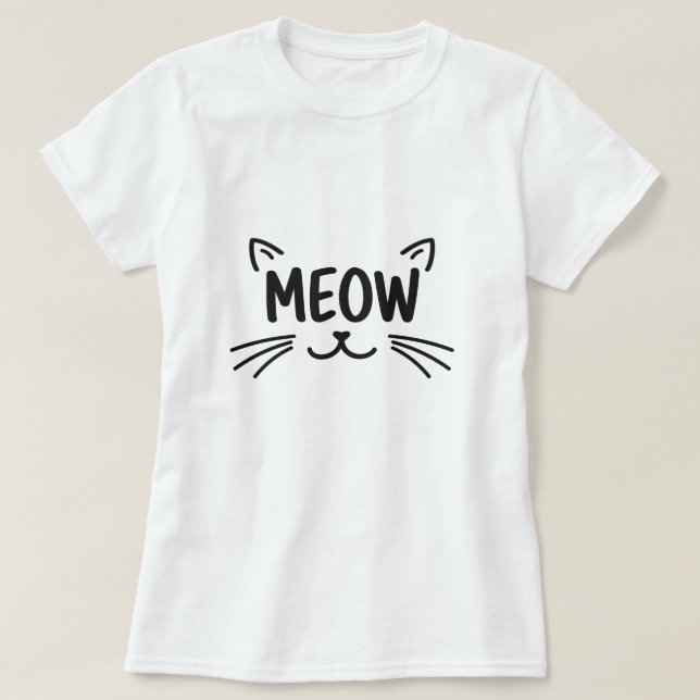 Minimalist MEOW Cat Line Art T-Shirt (Design framsida)