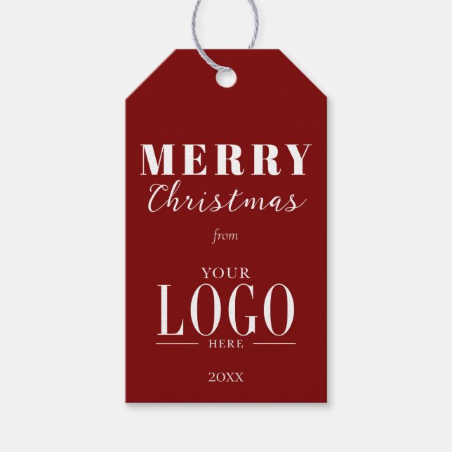 Minimalist Merry Christmas Red White Company Logo  Presentetikett (Framsidan)