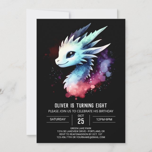 Minimalist Mighty Dragon Birthday Inbjudningar (Framsida)