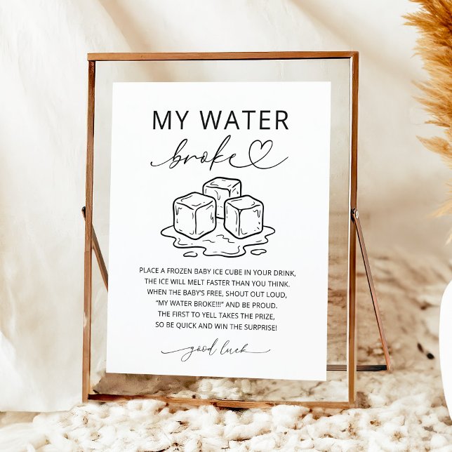 Minimalist Min vatten brast Baby Shower Spel Skylt (Skapare uppladdad)