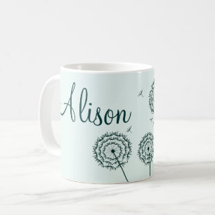 Minimalist Mint White Dandelion Flowers Namn Kaffemugg