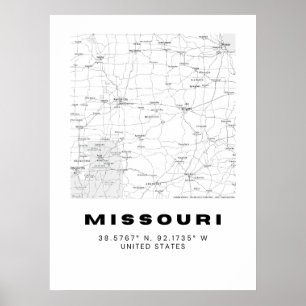 Minimalist Missouri Karta Art - Svarta och vita Poster