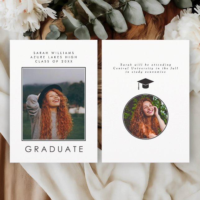Minimalist Modern B&W Graduation Announcement Card Meddelande (Skapare uppladdad)
