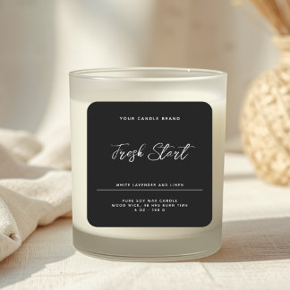 Minimalist modern black white candle product label fyrkantigt klistermärke