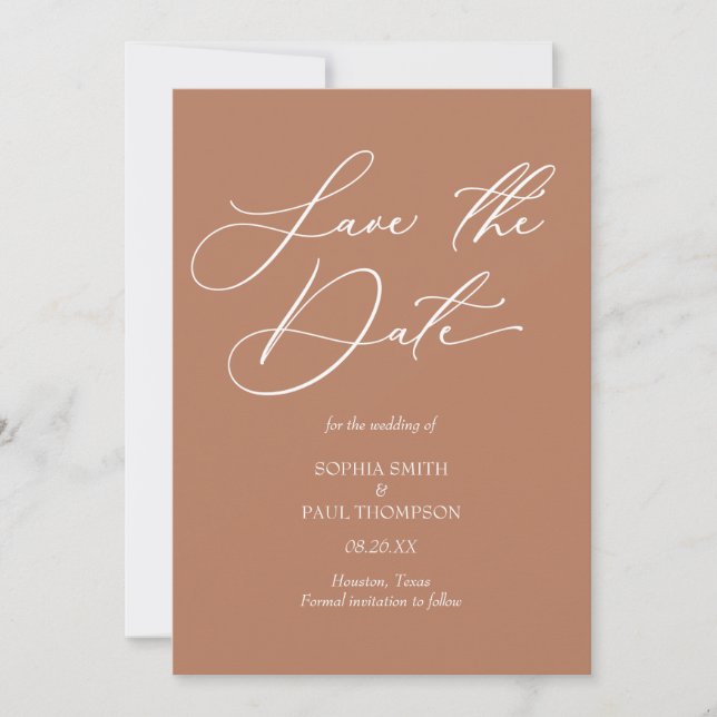 Minimalist modern Bohemian terracota Save the Date Spara Datumet (Framsida)
