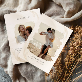 Minimalist Modern Boho Brushstroke Photos Wedding Inbjudningar