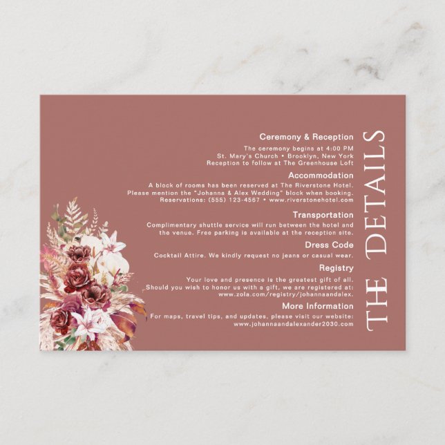 Minimalist Modern Burgundy QR Wedding Details  Tilläggskort (Framsida)