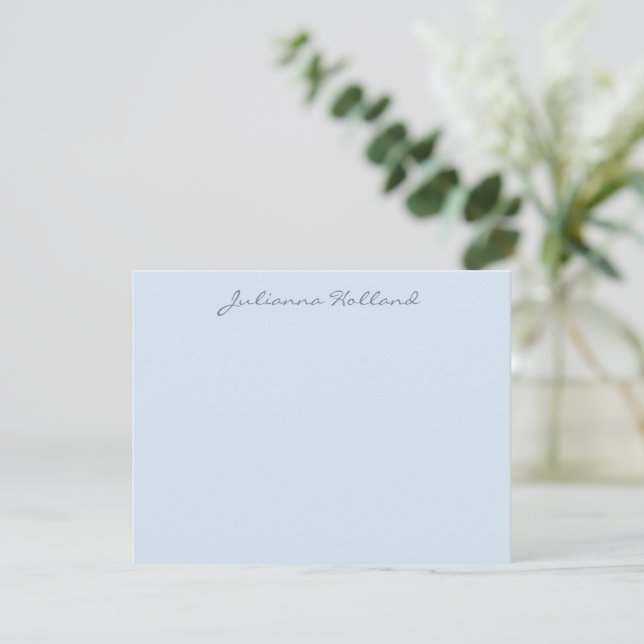 Minimalist Modern Calligraphy Soft Blue Name Anteckningskort (Stående Fram)